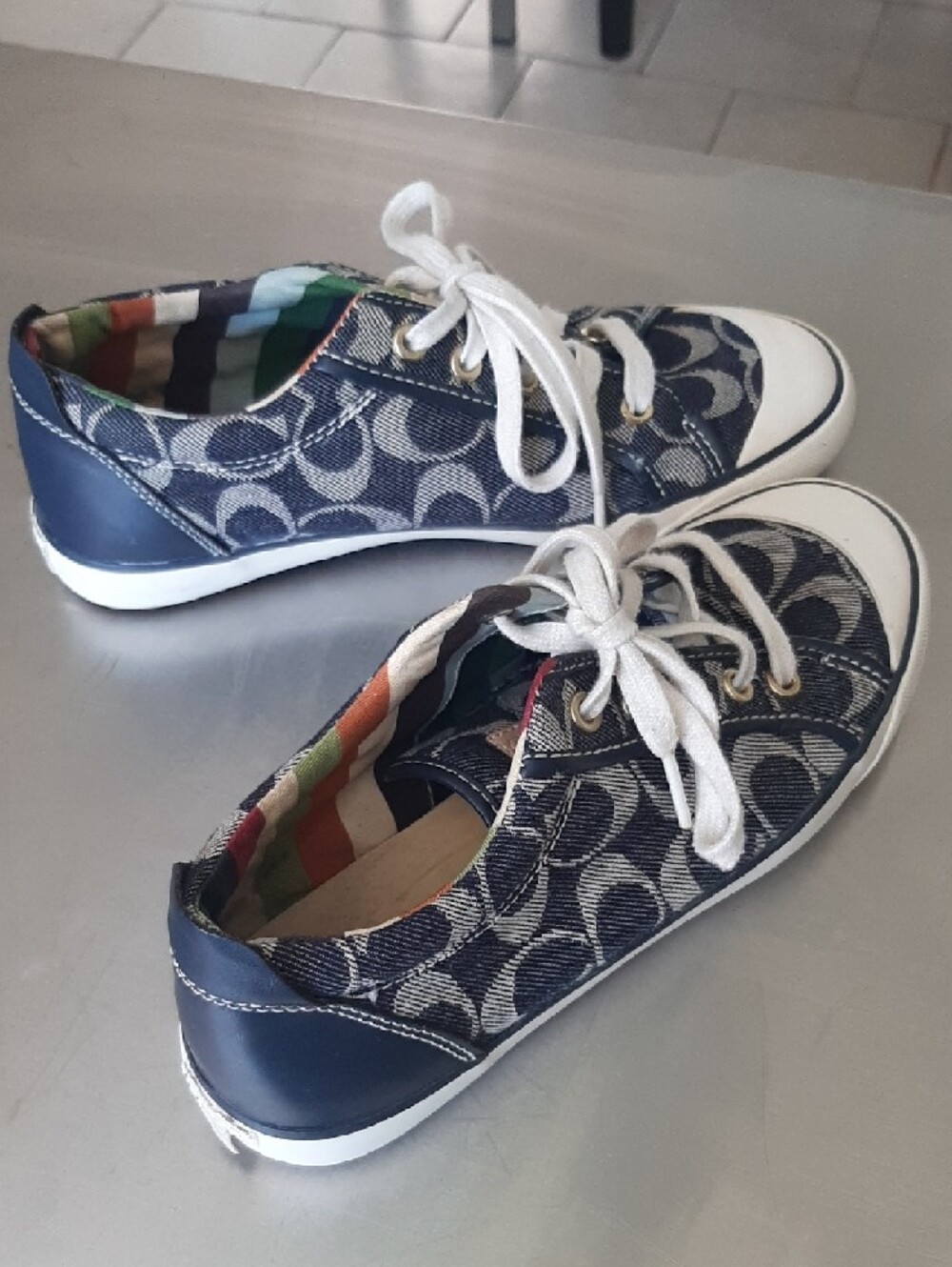 Coach🌟Navy Signature Canvas Lace-Up Sneakers Sz 8 - Picture 5 of 11